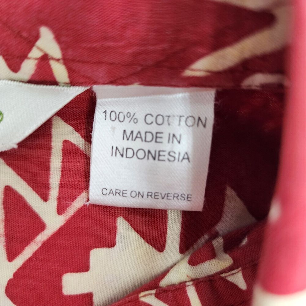 ORVIS Men's Red/Off White BATIK Print 100% Cotton Short Sleeve Button Up SHIRT L - Picture 5 of 8